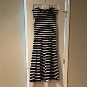 J. Crew Black and White Sleeveless A-Line Midi Dress